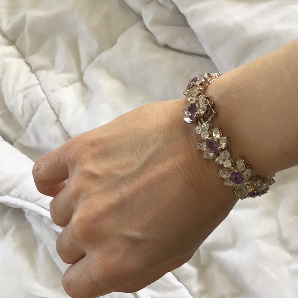 Amethyst, CZ and Silver Bracelet - Picture 5 of 5
